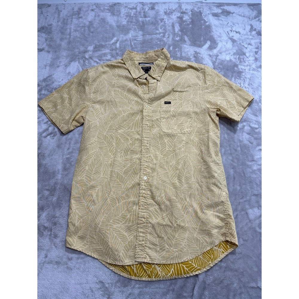 RVCA Shirt Mens Size Medium Mustard Slim Fit Inside Out Print Button Up EUC